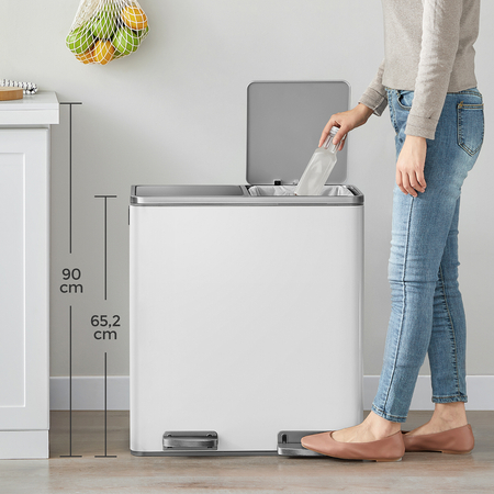 Kosz na śmieci metalowy podwójna komora biały