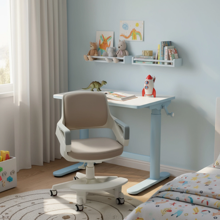 Zestaw dla dziecka regulowane biurko 112×60 z półką + ergonomiczne krzesło Spacetronik XD