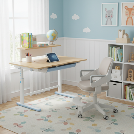 Zestaw dla dziecka regulowane biurko 112×60 z półką + ergonomiczne krzesło Spacetronik XD