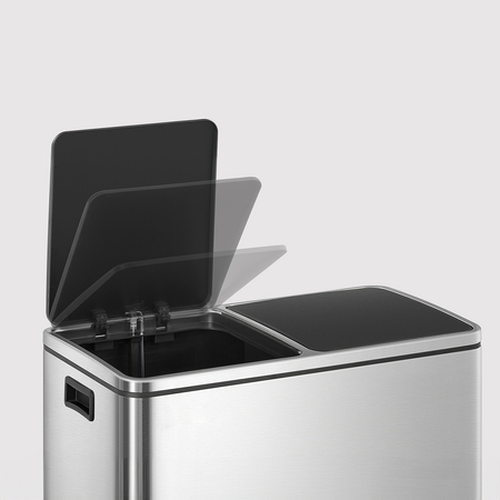 Kosz na śmieci metalowy podwójna komora srebrny