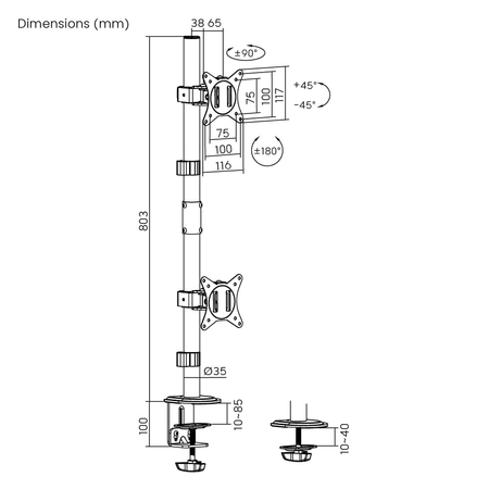 Uchwyt na dwa monitory Spacetronik pionowy SPA122