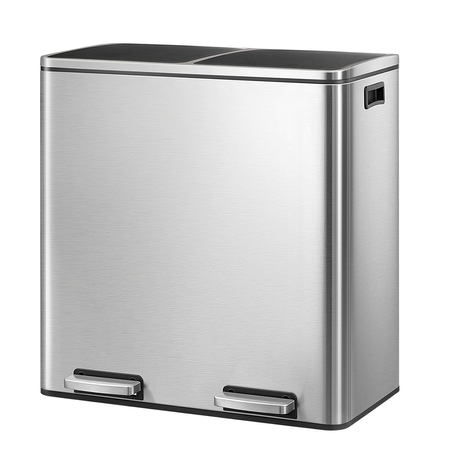 Kosz na śmieci metalowy podwójna komora srebrny