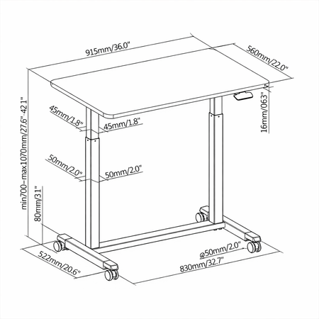 Regulowany stolik na kółkach Buddy 04 biały