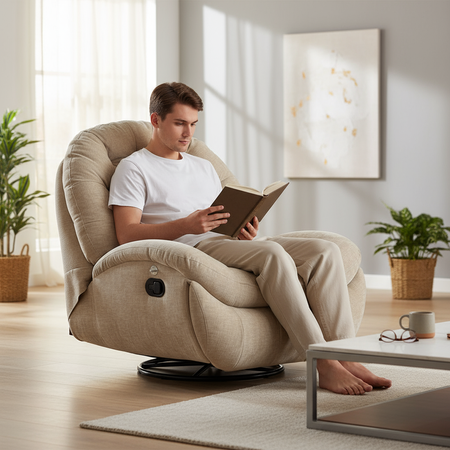 Rozkładany Fotel relaksacyjny obrotowy Spacetronik Flax 04M bujany beżowy