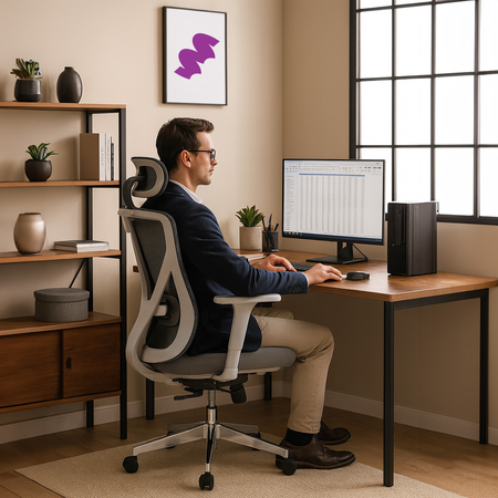 Egonomiczny fotel biurowy obrotowy ELSA Szary