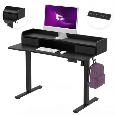 Kompaktowe Biurko Elektryczne z Szufladą i USB Spacetronik SPEF134BB z pamięcią czarne