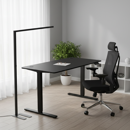 Zestaw ergonomiczny biurko Moris SPEO112BB fotel Gerd lampa GLOW D22 Pro