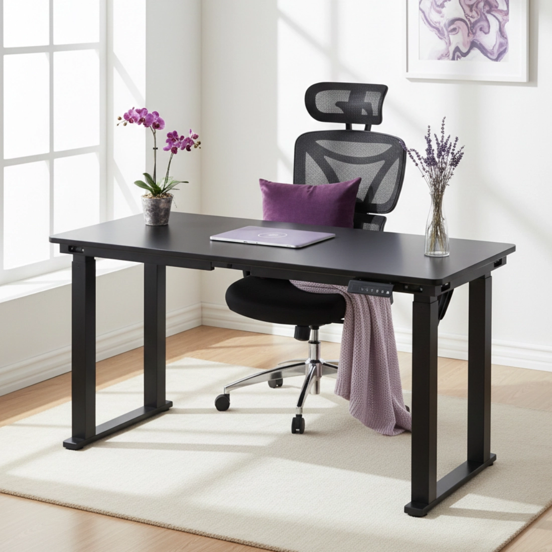 biurko elektryczne: stelaż SPE426B i blat MDF