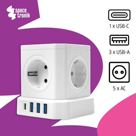 Zestaw Listwa zasilania 13AC 3USB 1USB-C SPS-CS01W