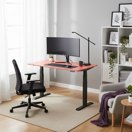 Biurko regulowane Vegard elektryczne dwusilnikowe MDF czarno-czerwone