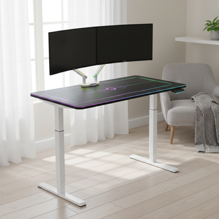 Gamingowe stanowisko Spacetronik RGB z elektryczną regulacją wysokości 120x60