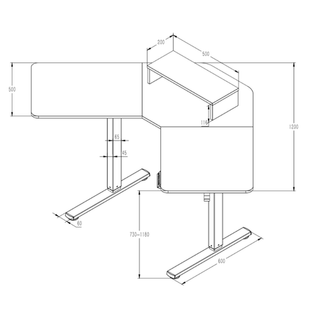 Biurko narożne regulowane SPEL112BB Spacetronik 120x60 cm czarne