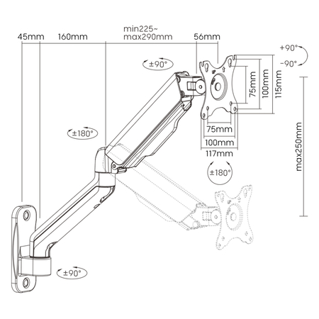 Wandmontierte, gefederte Monitorhalterung SPA-WG111