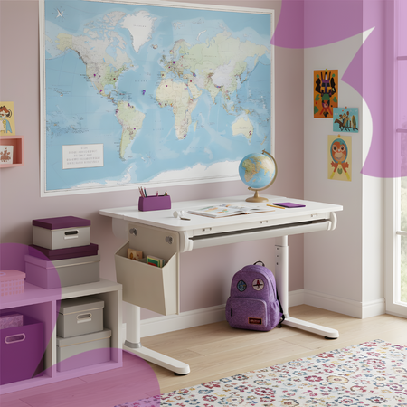 Zestaw Spacetronik: biurko regulowane 100×60  + krzesło dziecięce z podnóżkiem + nadstawka z pegboardem