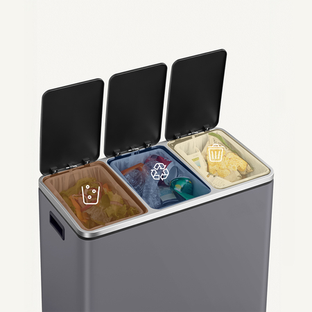 Kosz na śmieci metalowy 3x18L szary 54L