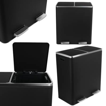 Kosz na śmieci metalowy podwójna komora czarny