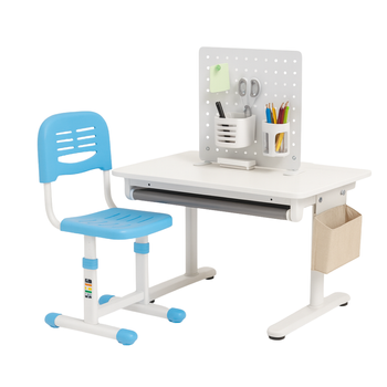 Zestaw Spacetronik: biurko regulowane 100×60 + krzesło dziecięce z podnóżkiem + nadstawka z pegboardem