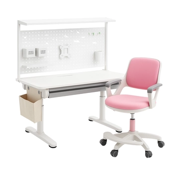Zestaw Spacetronik: biurko regulowane 100×60  + krzesło dziecięce z podnóżkiem + nadstawka z pegboardem