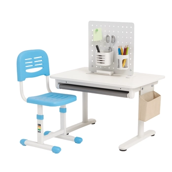 Zestaw Spacetronik: biurko regulowane 100×60  + krzesło dziecięce z podnóżkiem + nadstawka z pegboardem