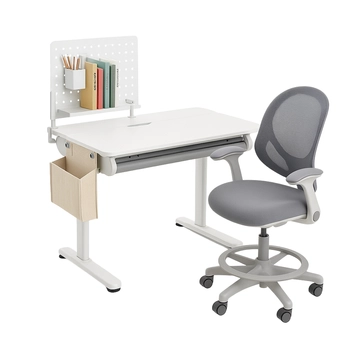 Zestaw Spacetronik: biurko regulowane 100×60  + krzesło dziecięce z podnóżkiem + nadstawka z pegboardem
